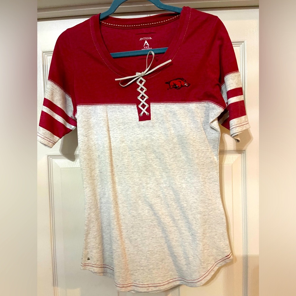 University of Arkansas Women’s Antigua Shirt Size Medium - Leather Accent